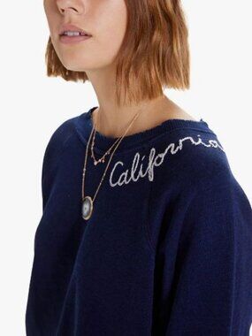 Dark Blue Vintage "Boyfriend" Sweatshirt with California Embroidery on neckline